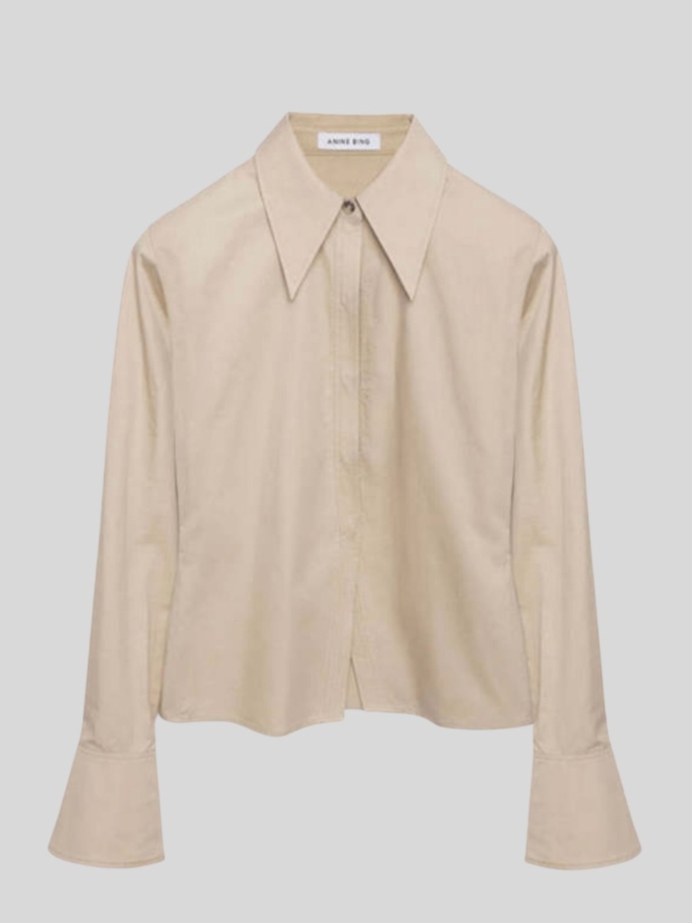 Anine Bing Tiffany Button Front Shirt SZ XS Tan Designer Minimalist Luxury EUC